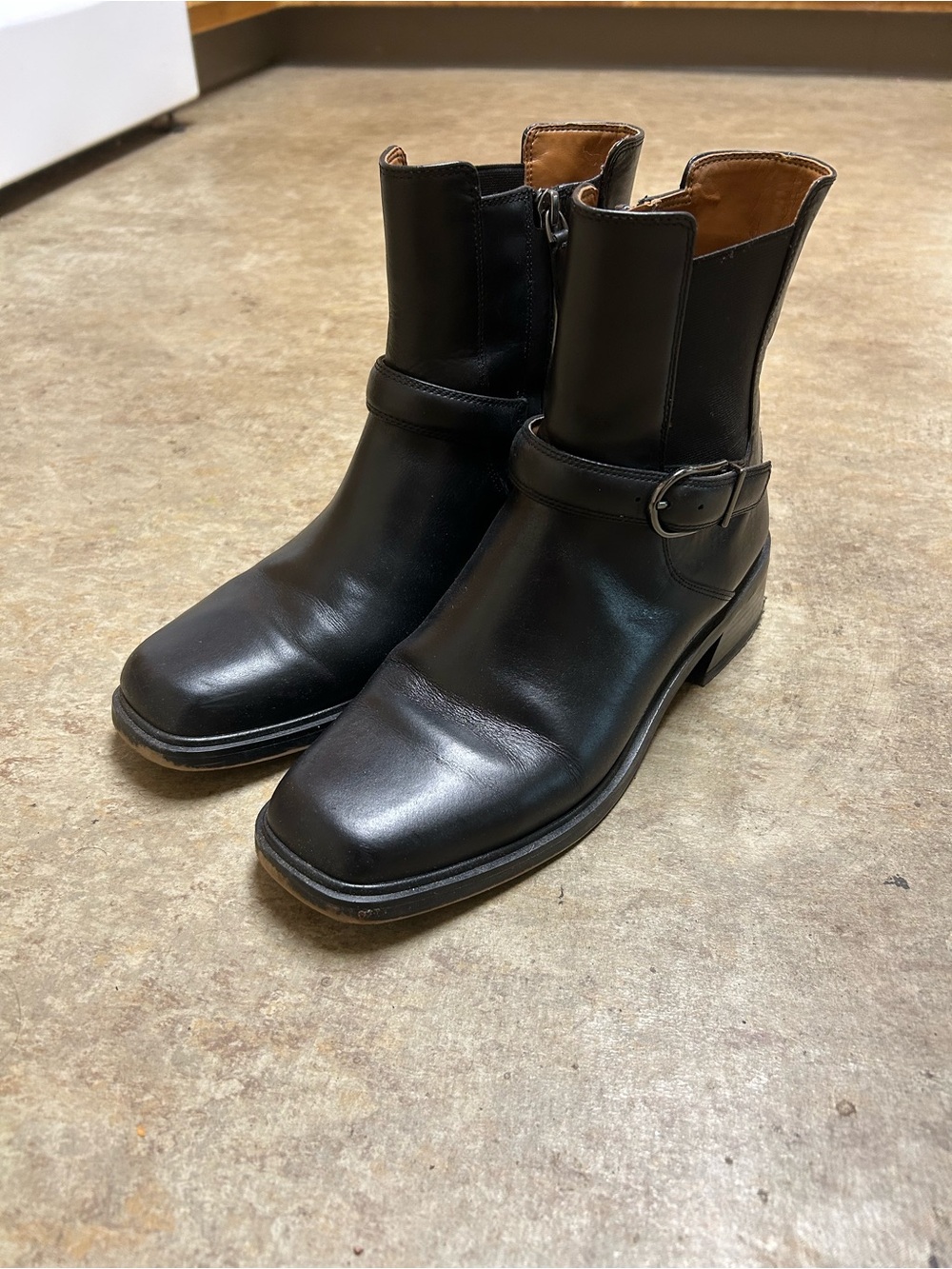 Franco Sarto Black Leather Buckle Ankle Boots